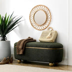 Banc de rangement ottoman en fil bouclé vert foncé avec pieds ovales en bois, pour 1 personne
