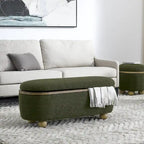 Banc de rangement ottoman en fil bouclé vert foncé avec pieds ovales en bois, pour 1 personne