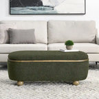 Banc de rangement ottoman en fil bouclé vert foncé avec pieds ovales en bois, pour 1 personne