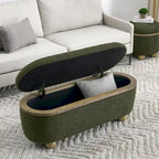 Banc de rangement ottoman en fil bouclé vert foncé avec pieds ovales en bois, pour 1 personne