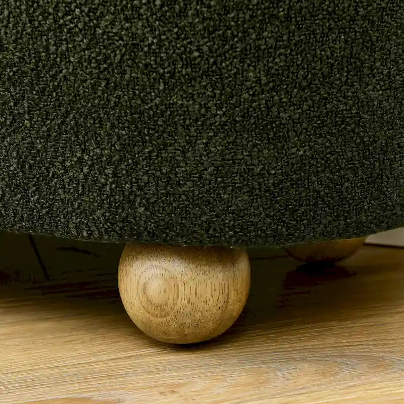 Banc de rangement ottoman en fil bouclé vert foncé avec pieds ovales en bois, pour 1 personne