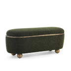 Banc de rangement ottoman en fil bouclé vert foncé avec pieds ovales en bois, pour 1 personne