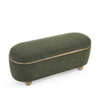 Banc de rangement ottoman en fil bouclé vert foncé avec pieds ovales en bois, pour 1 personne