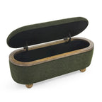 Banc de rangement ottoman en fil bouclé vert foncé avec pieds ovales en bois, pour 1 personne