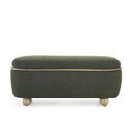 Banc de rangement ottoman en fil bouclé vert foncé avec pieds ovales en bois, pour 1 personne