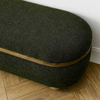 Banc de rangement ottoman en fil bouclé vert foncé avec pieds ovales en bois, pour 1 personne