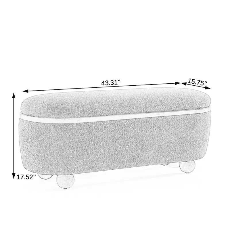 Banc de rangement ottoman en fil bouclé vert foncé avec pieds ovales en bois, pour 1 personne