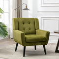 Fauteuil d'appoint en velours vert avec dossier incurvé et pieds en bois massif noir, 1 place