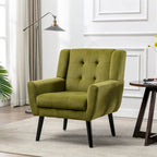 Fauteuil d'appoint en velours vert avec dossier incurvé et pieds en bois massif noir, 1 place