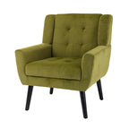Fauteuil d'appoint en velours vert avec dossier incurvé et pieds en bois massif noir, 1 place