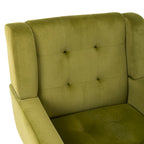 Fauteuil d'appoint en velours vert avec dossier incurvé et pieds en bois massif noir, 1 place