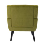 Fauteuil d'appoint en velours vert avec dossier incurvé et pieds en bois massif noir, 1 place