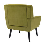 Fauteuil d'appoint en velours vert avec dossier incurvé et pieds en bois massif noir, 1 place
