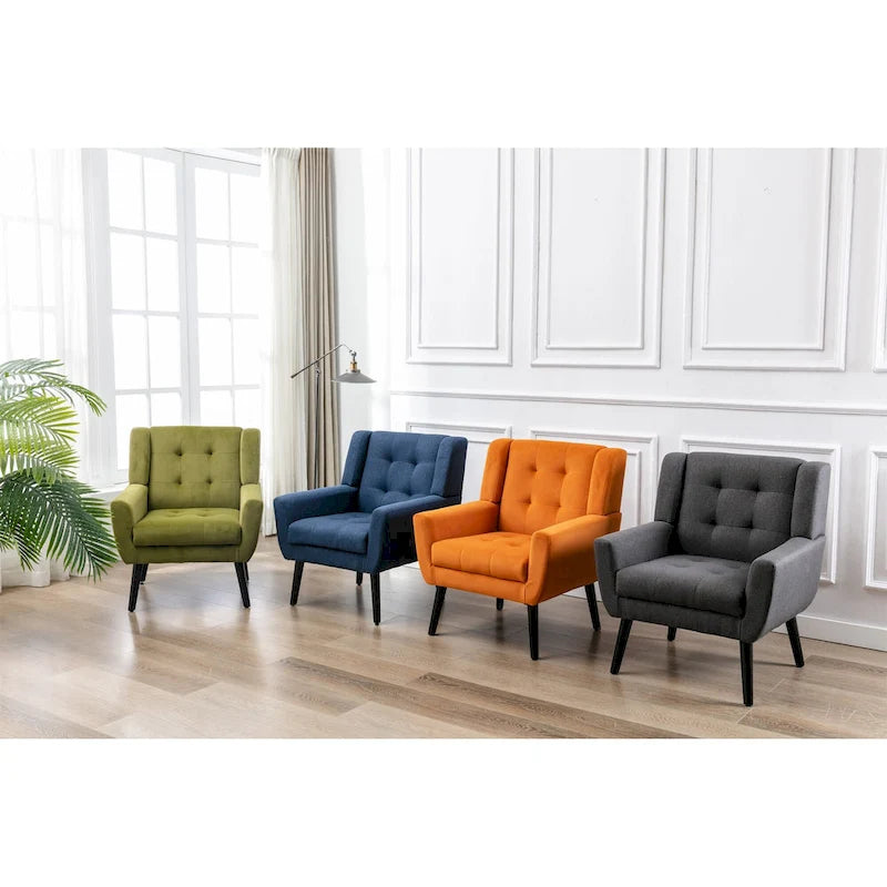 Fauteuil d'appoint en velours vert avec dossier incurvé et pieds en bois massif noir, 1 place