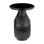 Table d'appoint ronde noire à piédestal, bois de manguier massif, aucun assemblage requis