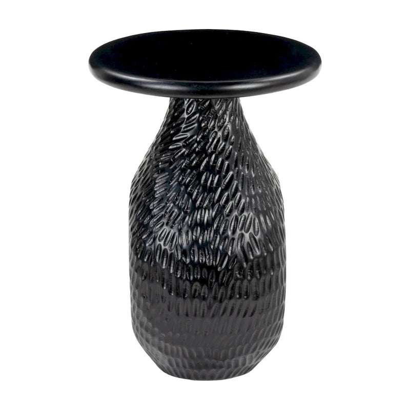 Table d'appoint ronde noire à piédestal, bois de manguier massif, aucun assemblage requis