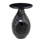 Table d'appoint ronde noire à piédestal, bois de manguier massif, aucun assemblage requis