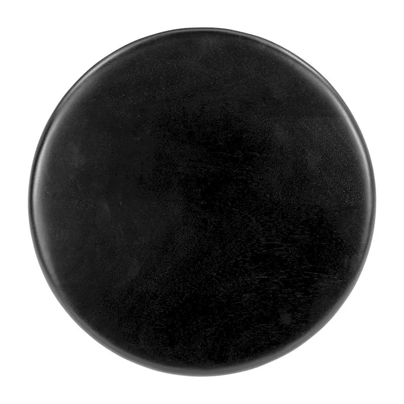 Table d'appoint ronde noire à piédestal, bois de manguier massif, aucun assemblage requis