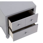 Table de chevet gris bois à 2 tiroirs avec queues d'aronde, glissières en métal et pieds tournés, assemblage par 1 personne