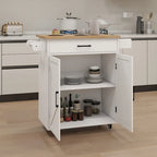 Desserte de cuisine blanche à roulettes avec plan de travail en bois d'hévéa, 1 tiroir, 2 portes et porte-serviettes, pour 1 personne