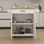 Desserte de cuisine blanche à roulettes avec plan de travail en bois d'hévéa, 1 tiroir, 2 portes et porte-serviettes, pour 1 personne