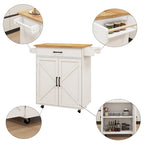 Desserte de cuisine blanche à roulettes avec plan de travail en bois d'hévéa, 1 tiroir, 2 portes et porte-serviettes, pour 1 personne