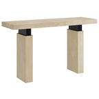Console rectangulaire en bois naturel avec supports en métal noir mat, assemblage par 1 personne