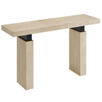 Console rectangulaire en bois naturel avec supports en métal noir mat, assemblage par 1 personne