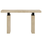Console rectangulaire en bois naturel avec supports en métal noir mat, assemblage par 1 personne