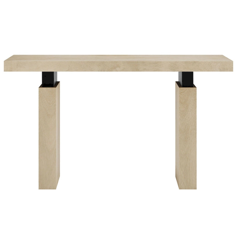 Console rectangulaire en bois naturel avec supports en métal noir mat, assemblage par 1 personne