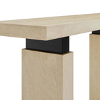 Console rectangulaire en bois naturel avec supports en métal noir mat, assemblage par 1 personne