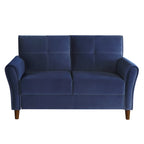 Causeuse en velours marron / bleu / gris avec dossier capitonné et accoudoirs évasés, 2 places