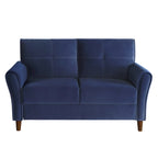 Causeuse en velours marron / bleu / gris avec dossier capitonné et accoudoirs évasés, 2 places