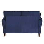 Causeuse en velours marron / bleu / gris avec dossier capitonné et accoudoirs évasés, 2 places