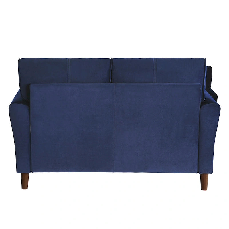 Causeuse en velours marron / bleu / gris avec dossier capitonné et accoudoirs évasés, 2 places