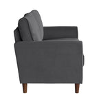 Causeuse en velours marron / bleu / gris avec dossier capitonné et accoudoirs évasés, 2 places