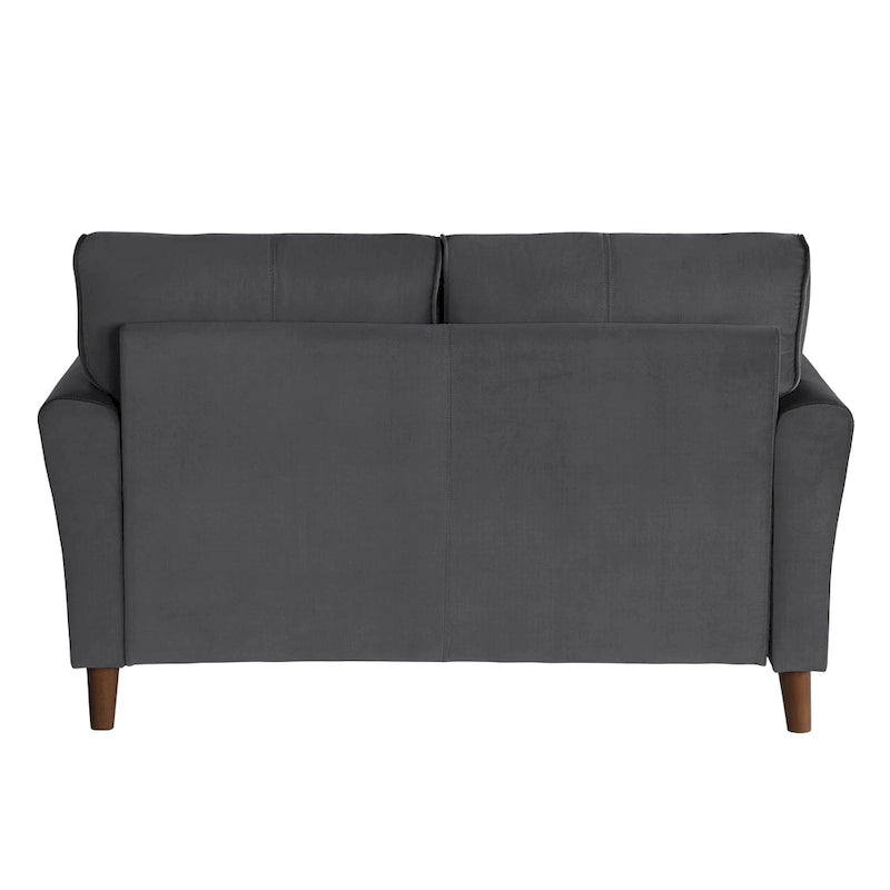 Causeuse en velours marron / bleu / gris avec dossier capitonné et accoudoirs évasés, 2 places