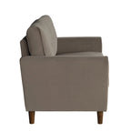 Causeuse en velours marron / bleu / gris avec dossier capitonné et accoudoirs évasés, 2 places