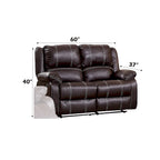 Causeuse inclinable en cuir synthétique marron avec accoudoirs rembourrés, 2 places