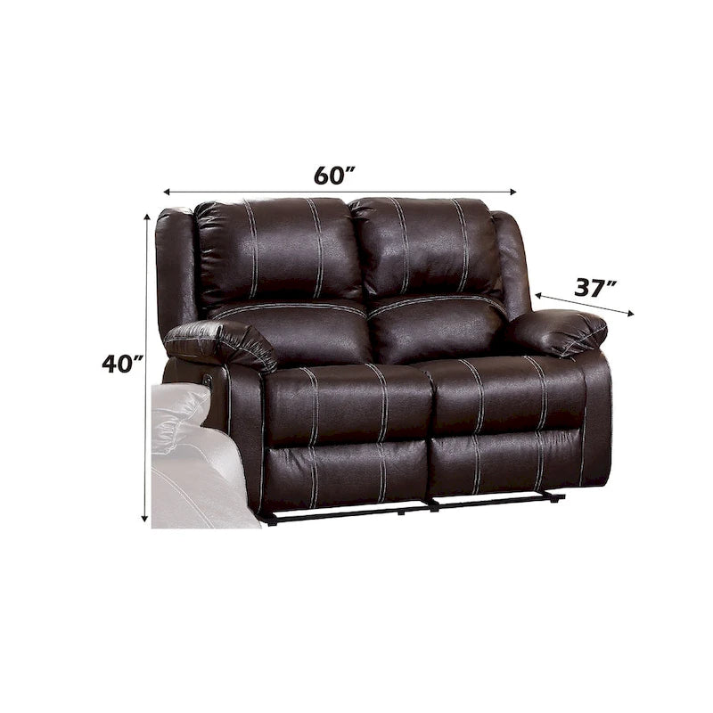 Causeuse inclinable en cuir synthétique marron avec accoudoirs rembourrés, 2 places