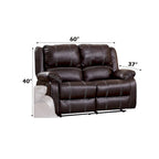 Causeuse inclinable en cuir synthétique marron avec accoudoirs rembourrés, 2 places