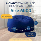 Fauteuil poire oversized en suédine bleue de 1,80 m, avec rembourrage en mousse, 1 à 2 places