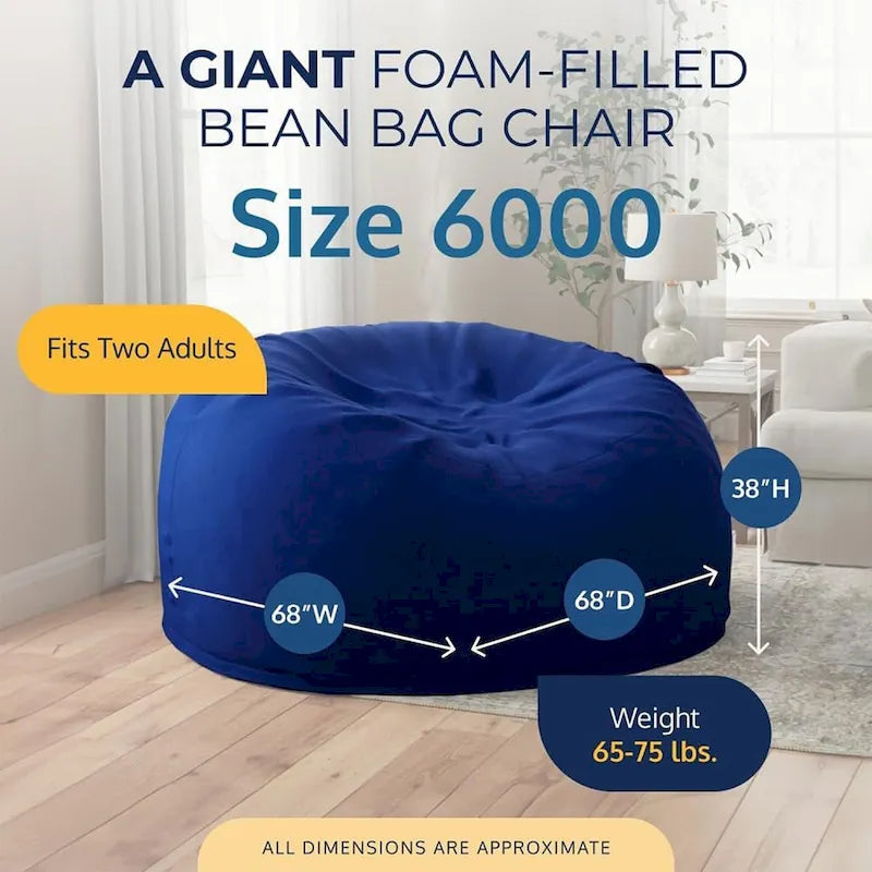 Fauteuil poire oversized en suédine bleue de 1,80 m, avec rembourrage en mousse, 1 à 2 places