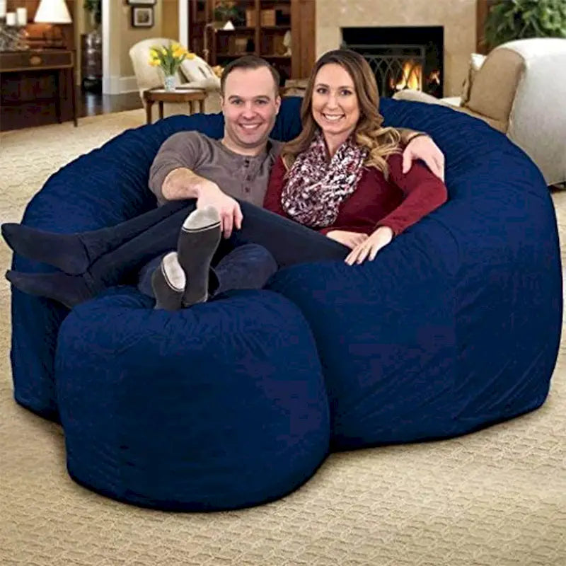 Fauteuil poire oversized en suédine bleue de 1,80 m, avec rembourrage en mousse, 1 à 2 places