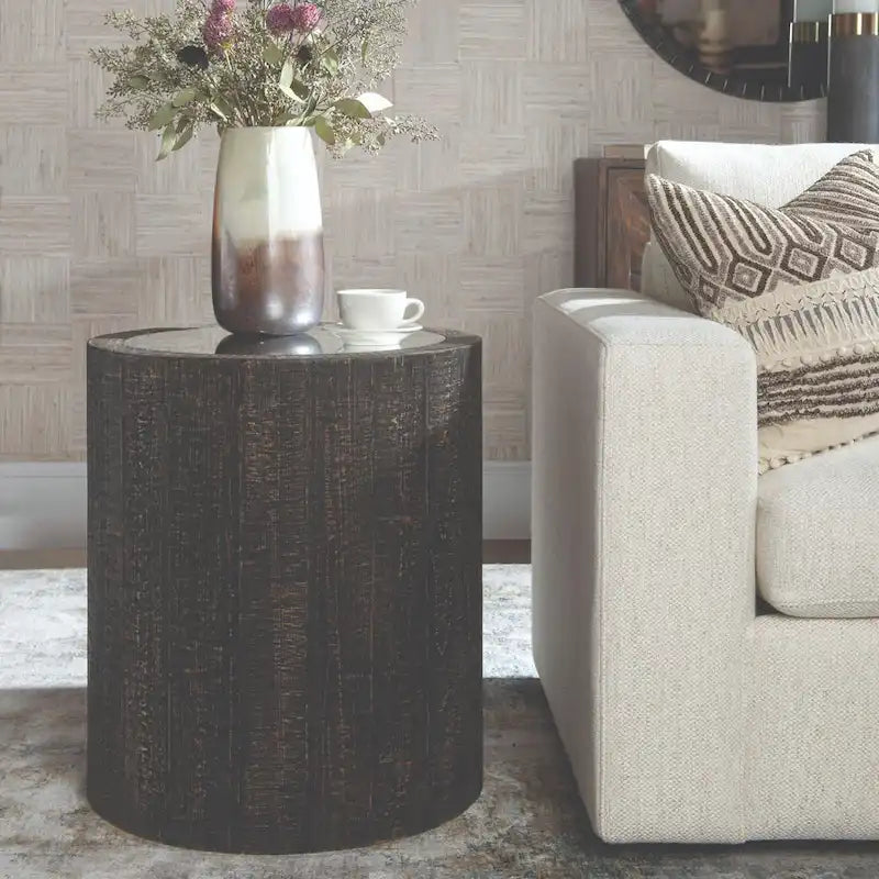 Table d'appoint ronde noire avec plateau miroir, aucun assemblage requis