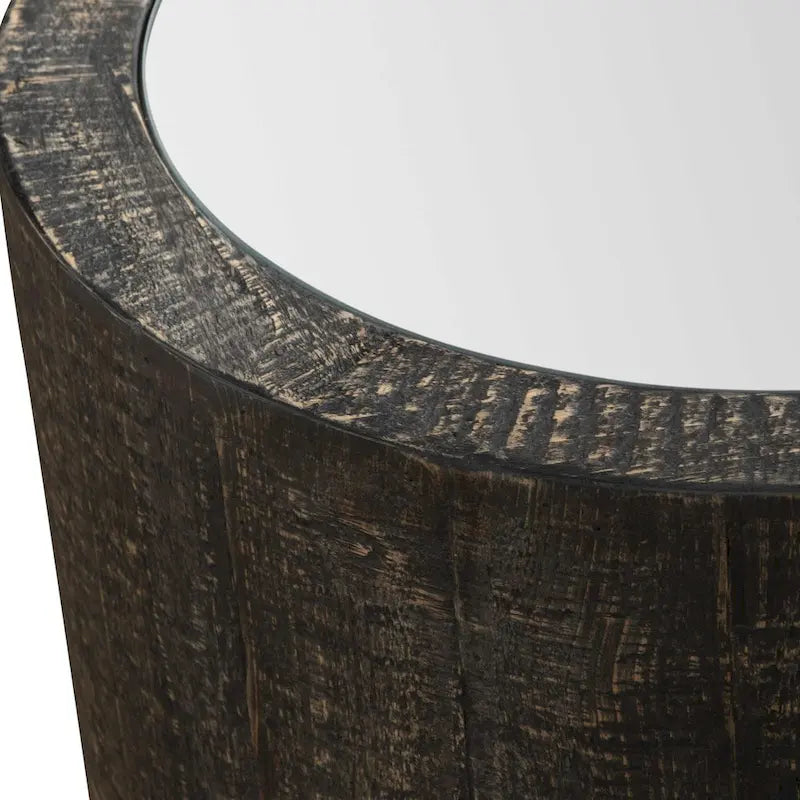 Table d'appoint ronde noire avec plateau miroir, aucun assemblage requis