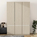 Armoire autoportante naturelle à 6 portes avec tringle à vêtements et 7 compartiments, assemblage par 2 personnes