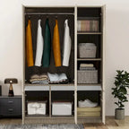 Armoire autoportante naturelle à 6 portes avec tringle à vêtements et 7 compartiments, assemblage par 2 personnes