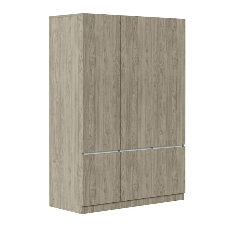 Armoire autoportante naturelle à 6 portes avec tringle à vêtements et 7 compartiments, assemblage par 2 personnes