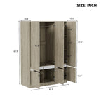Armoire autoportante naturelle à 6 portes avec tringle à vêtements et 7 compartiments, assemblage par 2 personnes